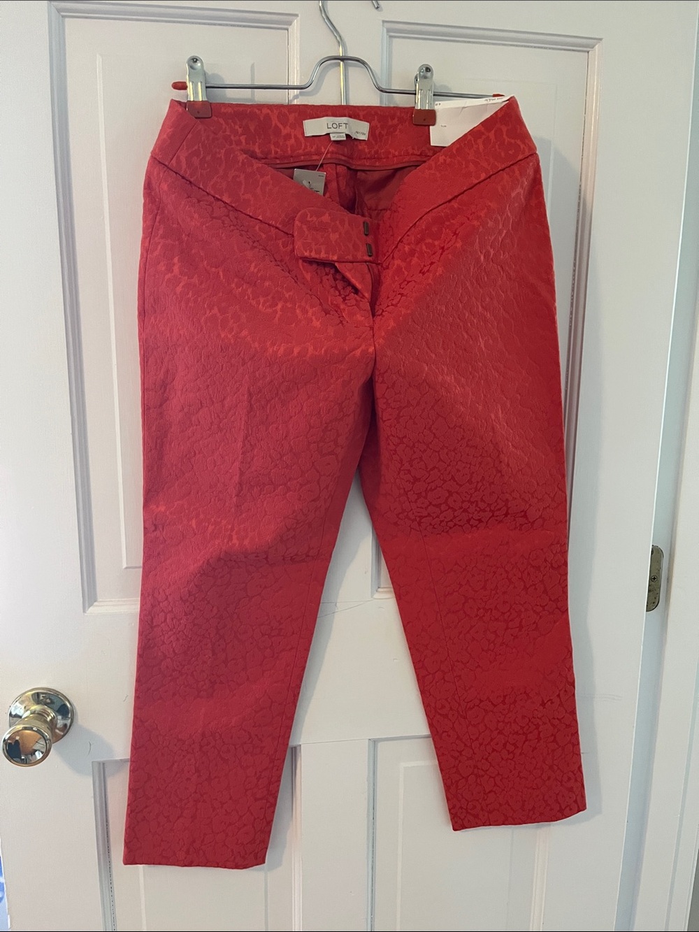 LOFT Crimson Marisa Ankle Textured Cropped Trousers stretch